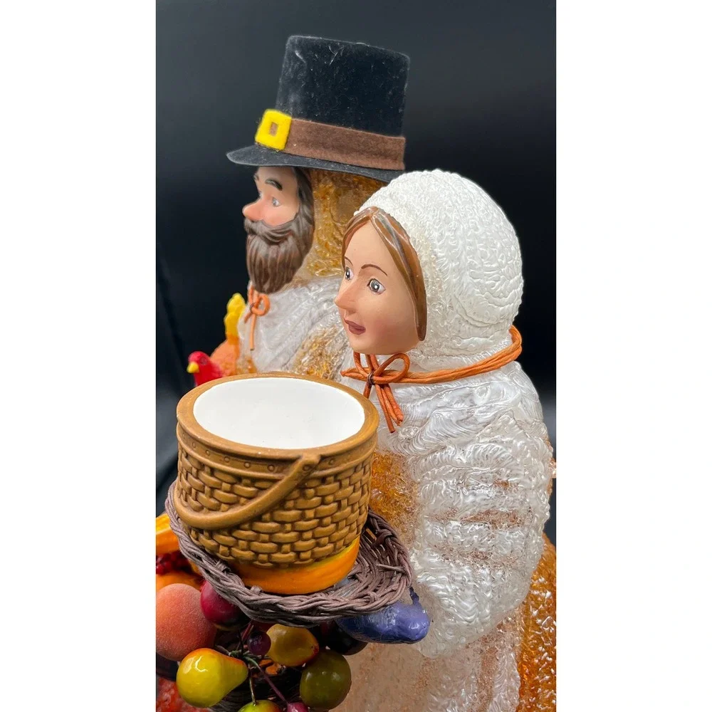 Iced Blow Mold-Style Acrylic Lamp Pilgrim Couple Thanksgiving Harvest Autumn 14